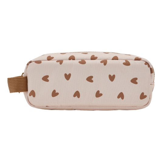 Trousse double - cœurs marron / Fond beige