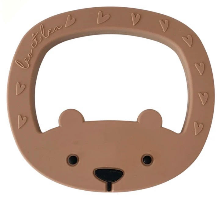 Hochet de dentition, petit ours, silicone Marron